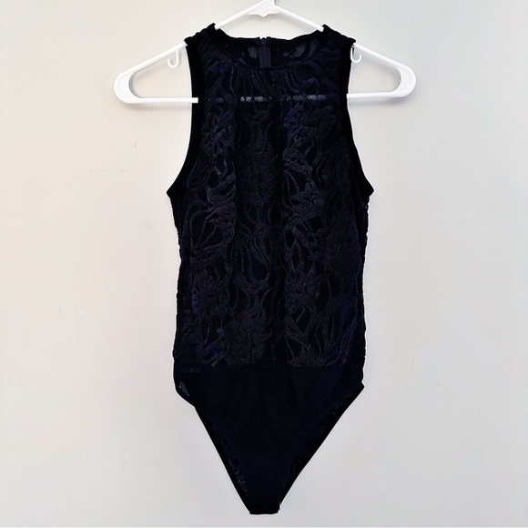 Tadashi Shoji Taft Velvet Trim Bodysuit Black NWT Size XS - Picture 3 of 13